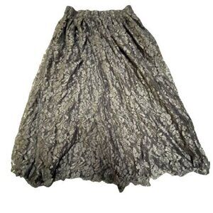 Indira Womens Lace Floral Metallic Midi Skirt Medium Pull-On Black Fully Lined